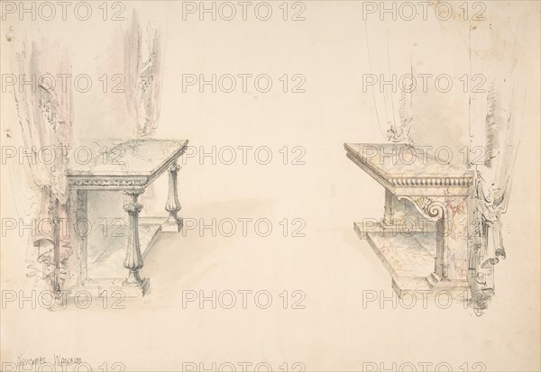 Designs for Two Marble Pier Tables with Draperies, early 19th century.