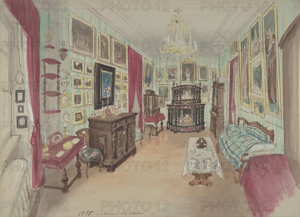 Drawing of an Interior: Cabinet du Salon, 1855.