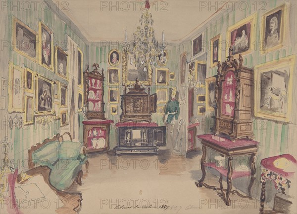 Drawing of an Interior: Cabinet du Salon, 1857.