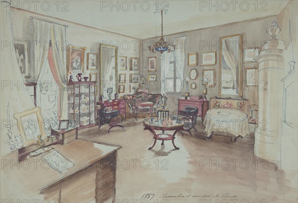 Drawing of an Interior: Chambre à coucher, 1857.