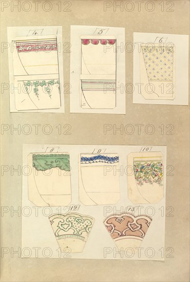 Eight Designs for Decorated Cups and Two Designs for Plate Rims, 1845-55.