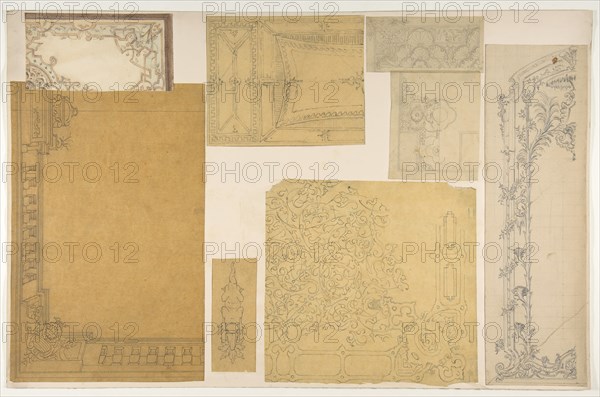 Eight designs of the ornamentation of ceilings and walls, probably for the Duc de Mouchy, second half 19th century.