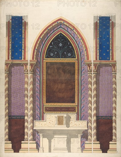 Elevation of a design for an altar and painted wall decoration, second half 19th century.
