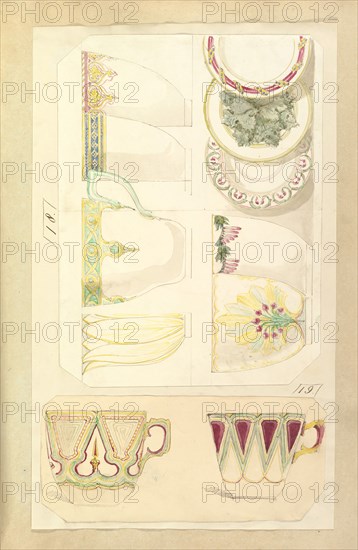Five Designs for Decorated Cups and Three Designs for Saucers, 1845-55.
