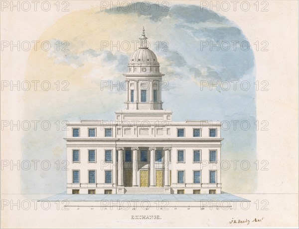 First Merchants' Exchange, New York (elevation of main façade), probably 1826.