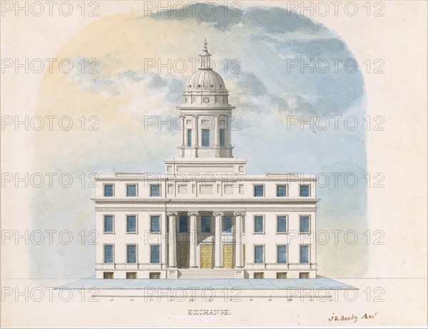 First Merchants' Exchange, New York (elevation of main façade), probably 1826.