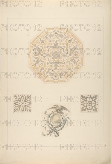 Four designs for decorative motifs, 1830-97.