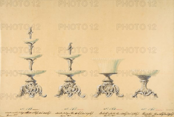 Four Designs for Tiered Serving Dishes, 19th century.