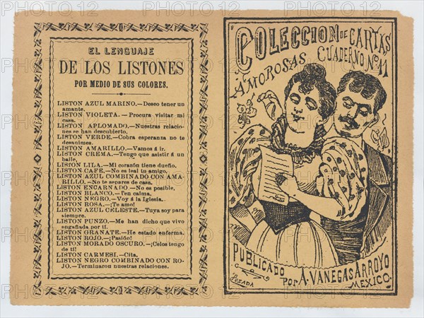 Front and back covers printed on the same sheet for a collection of love letters (number 11), ca. 1900-1910.