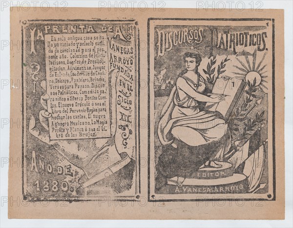 Front and back covers printed on the same sheet for patriotic discourses, ca. 1900-1910.