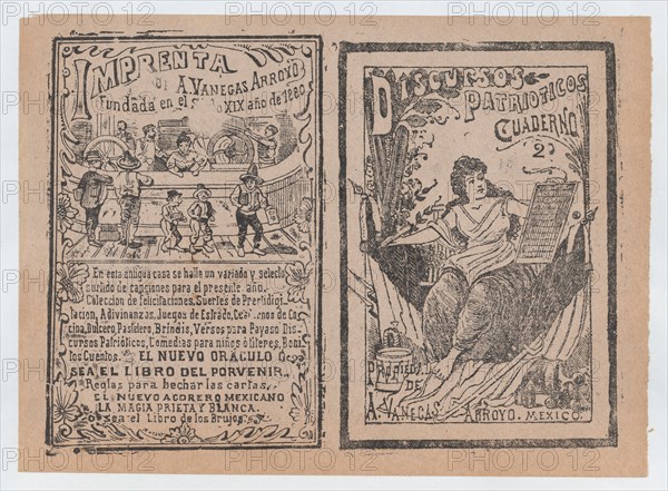 Front and back covers printed on the same sheet for patriotic discourses, ca. 1900-1910.