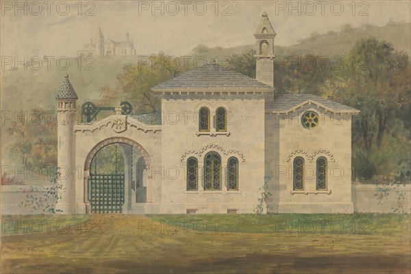 Gate Lodge for Amos G. Hull, Newburgh, New York (front elevation), 1849.