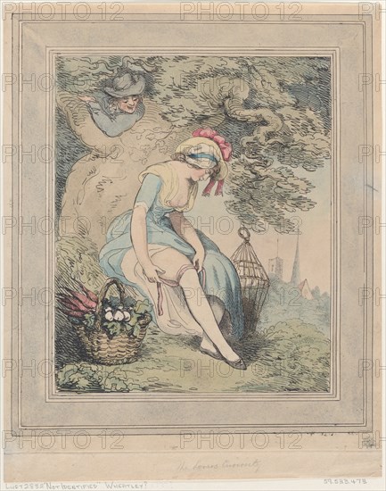 Girl with a Basket and Birdcage Adjusting Her Garter, 1785-95.