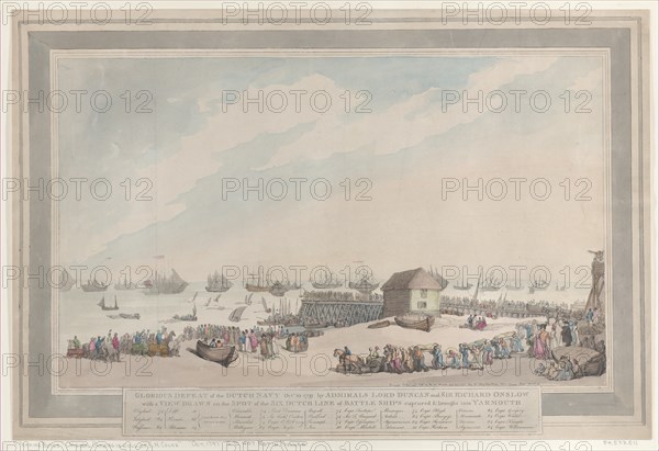 Glorious Defeat of the Dutch Navy, Oct. 10, 1797, by Admirals Lord Duncan and Sir Richard Onslow with a View Drawn on the Spot of the Six Dutch Line of Battle Ships captured and brought into Yarmouth, October 22, 1797.