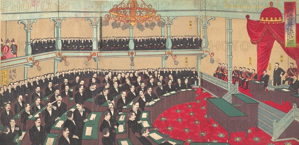 Illustration of The Imperial Assembly of the House of Peers (Teikoku gikai kizokuin no zu), 1890.