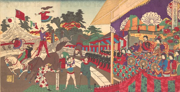 Illustration of the Imperial Excursion to see the Charini's Circus (Charine daikyokuba goyuran no zu), November, 1886.