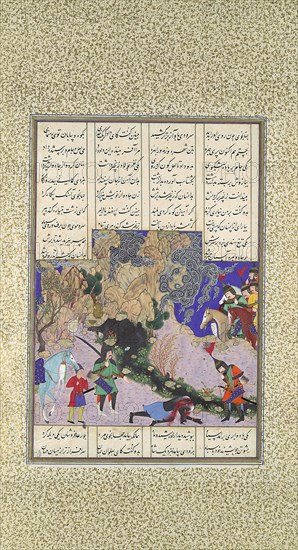 Isfandiyar's Fourth Course: He Slays a Sorceress, Folio 435v from the Shahnama (Book of Kings) of Shah Tahmasp, ca. 1525-30.