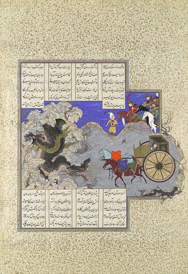 Isfandiyar's Third Course: He Slays a Dragon, Folio 434v from the Shahnama (Book of Kings) of Shah Tahmasp, ca. 1530.