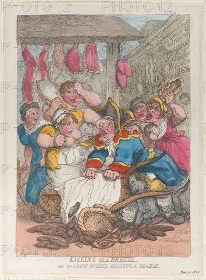 Kicking Up a Breeze or Barrow Women Basting a Beadle, February 10, 1814.