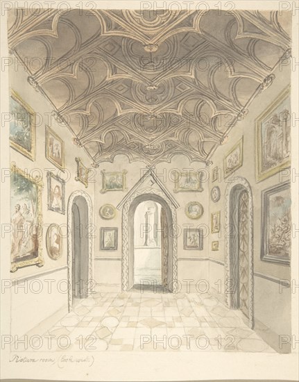 Lea Castle, Worcestershire, Picture Room, Looking West, ca. 1816.