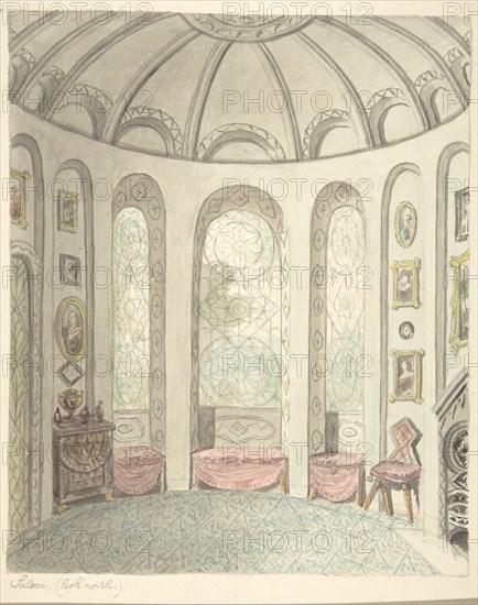 Lea Castle, Worcestershire, Saloon, Looking North, ca. 1816.