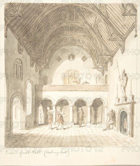 Lea Castle, Worcestershire, View in the Great Hall, Looking West, ca. 1816.