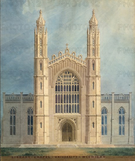 Library and Chapel, University of Michigan, Ann Arbor (front elevation), 1838-39.