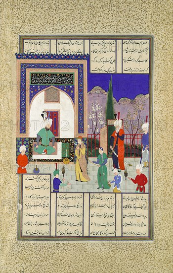 Nushirvan Greets the Khaqan's Daughter, Folio 633v from the Shahnama (Book of Kings) of Shah Tahmasp, ca. 1530-35.