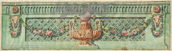 Ornamental Panel with Flaming Lamp and Floral Swags, 19th century.