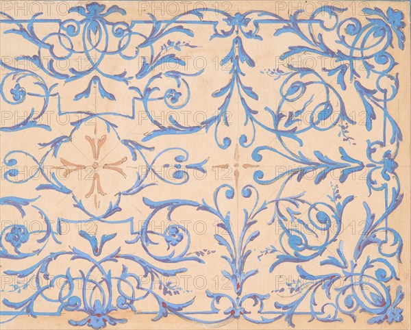 Partial design for a decorative panel painted in rinceaux, 19th century.