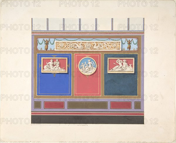 Painted Wall Decor Featuring Three Medallions, 19th century.