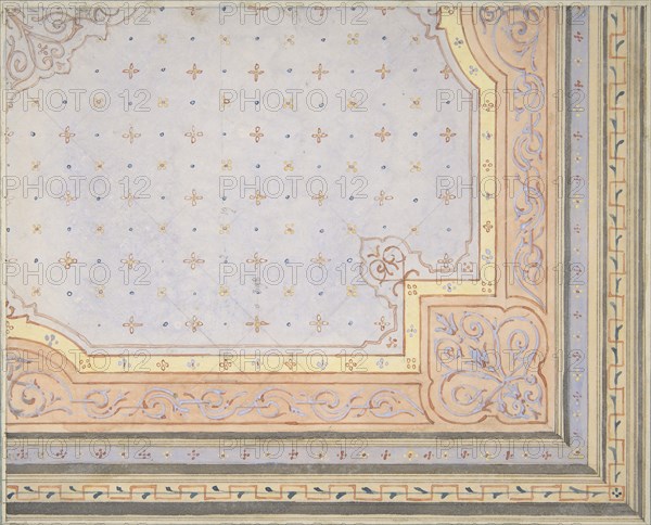 Partial design for the painted decoration of a ceiling, 1830-97.