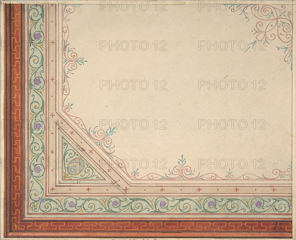 Partial design for the painted decoration of a ceiling, 1840-97.