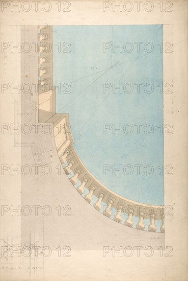 Perspectival study for one quadrant of a ceiling design including a trompe l'oeil balustrade, second half 19th century.