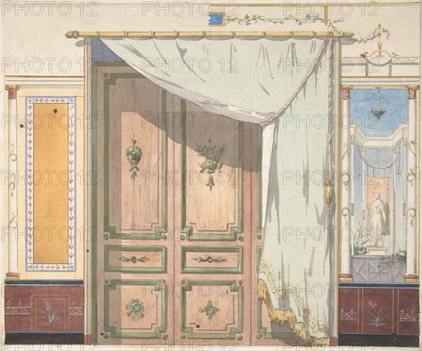 Pompeiian Design for Doorway and Wall with Curtain (possibly for Deepdene, Dorking, Surrey), second half 19th century.