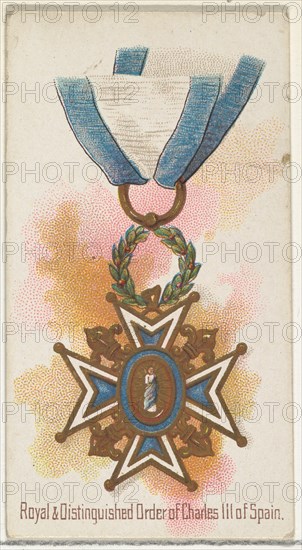 Royal and Distinguished Order of Charles III of Spain, from the World's Decorations series (N30) for Allen & Ginter Cigarettes, 1890.