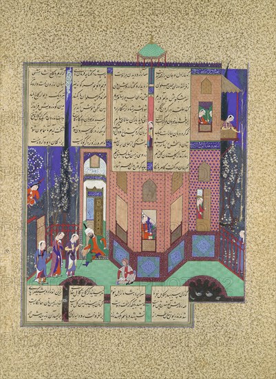 Rudaba's Maids Return to the Palace, Folio 71v from the Shahnama (Book of Kings) of Shah Tahmasp, ca. 1525.