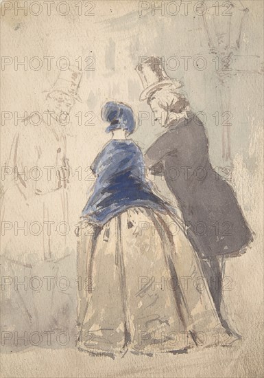 Street Scene from Vanity Fair, with Amelia, George Osborne and Dobbin (recto); Sketch of Young Woman (verso), 1800-1819.