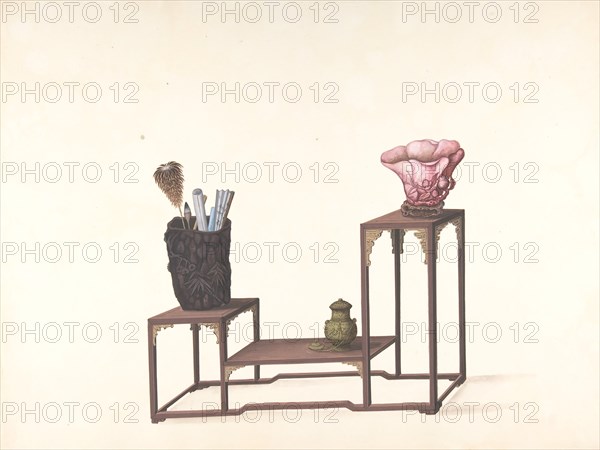 Table with Three Levels with Ornamental Objects, 19th century.