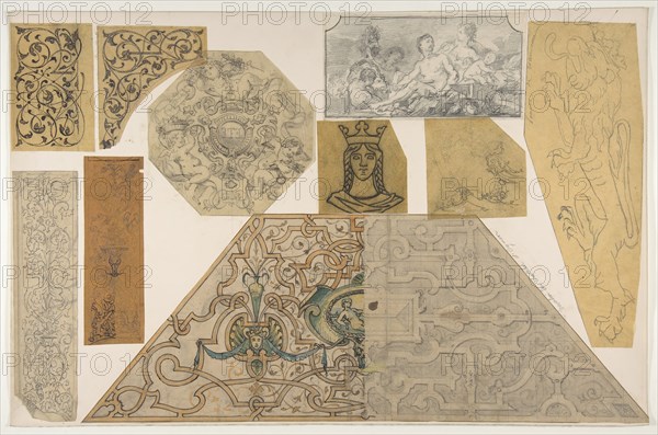 Ten designs for the decoration of houses, including at least one for the stairway of the Chateau d'Ognon of M. deMachy (Oise, France), second half 19th century.