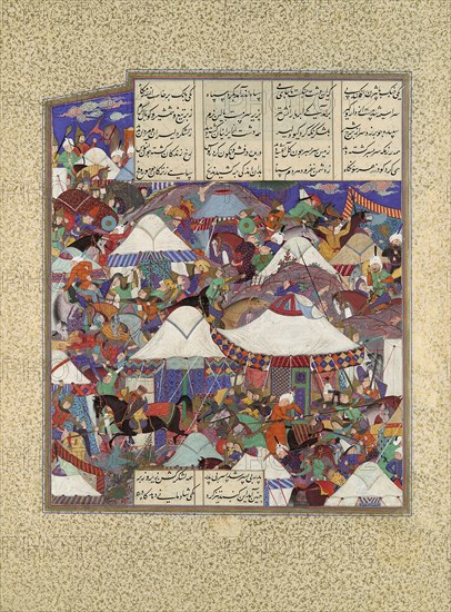 The Besotted Iranian Camp Attacked by Night, Folio 241r from the Shahnama (Book of Kings) of Shah Tahmasp, ca. 1525-30.