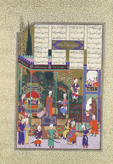 The Coronation of the Infant Shapur II, Folio 538r from the Shahnama (Book of Kings) of Shah Tahmasp, ca. 1525-30.