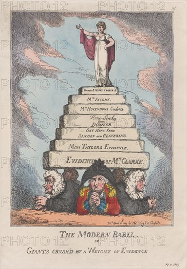 The Modern Babel, or Giants Crushed by a Weight of Evidence, April 11, 1809.