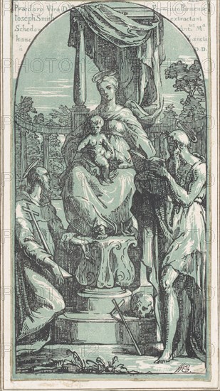 The Virgin and Child Enthroned, Saint Jerome at lower right, Saint Francis at lower left, before 1749.