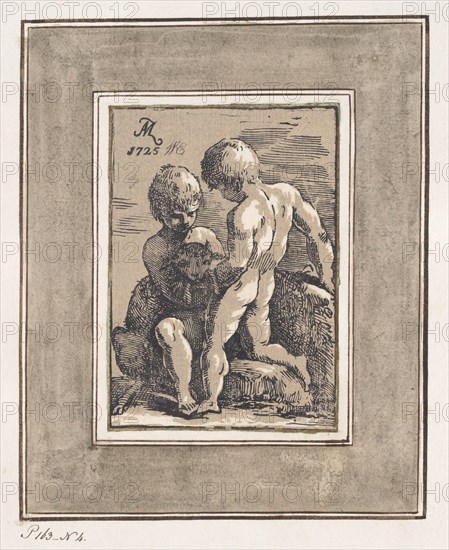 Two Children Playing with a Lamb, 1725.