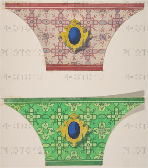Two designs for the painted decoration of ceiling coves with cartouches, 1830-97.