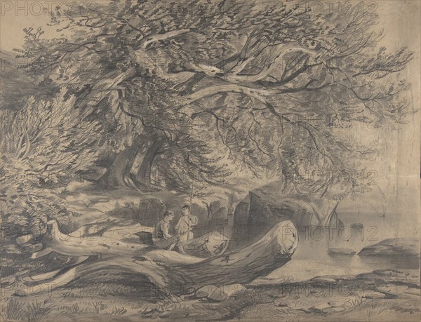 Two Men Resting by a Lake (recto); Studies for Soldiers Mounted on Horseback (verso), early to mid-19th century.