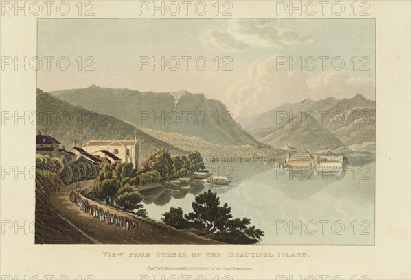 View from Stresa of the Beautiful Island (Isola Bella, Lago Maggiore), before 1820.