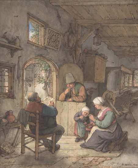 Reading the News at the Weavers' Cottage, 1673.