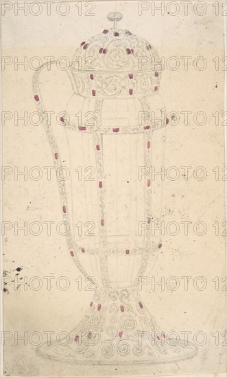 Crystal Vessel with Ornamented Metal Lid, Foot, Handle and Mounts, second half 19th century.